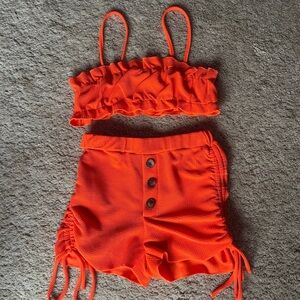SHEIN Orange Ruffled Shorts Set